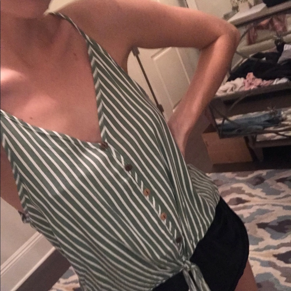 green and white striped tank